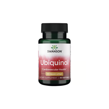 Swanson Ubiquinol 100 mg, 60 softgels—a form of CoQ10—supports cardiovascular health.